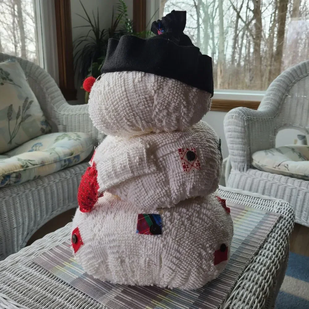 Vintage Repurposed Chenille Country Farmhouse Snowman Holiday Christmas Decor